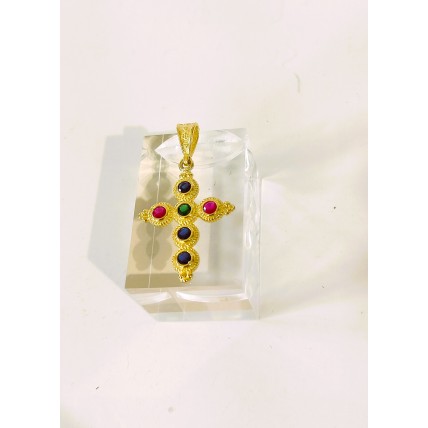 Ασημένιος σταυρός επίχρυσος βυζαντινός με ζιργκόν (SCR40)